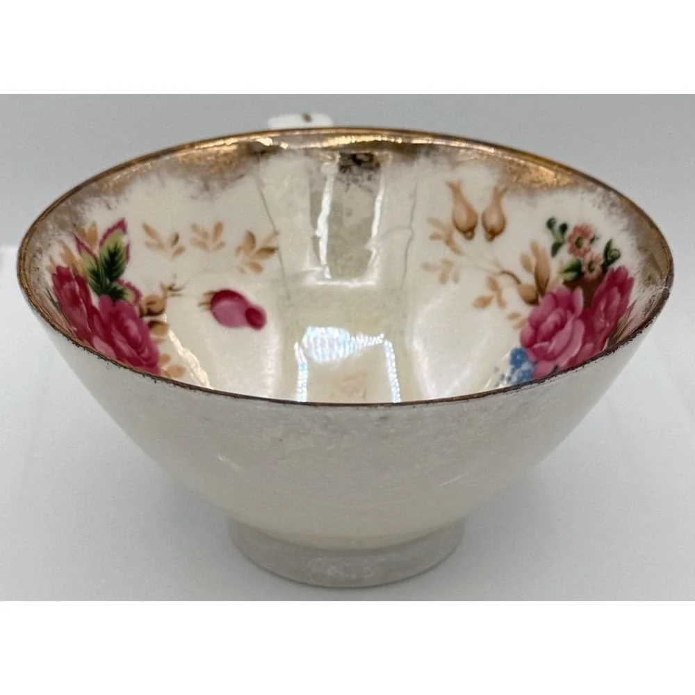 Tea Cup Pink Roses Floral Iridescent Pearlized Glaze Replacement Vintage